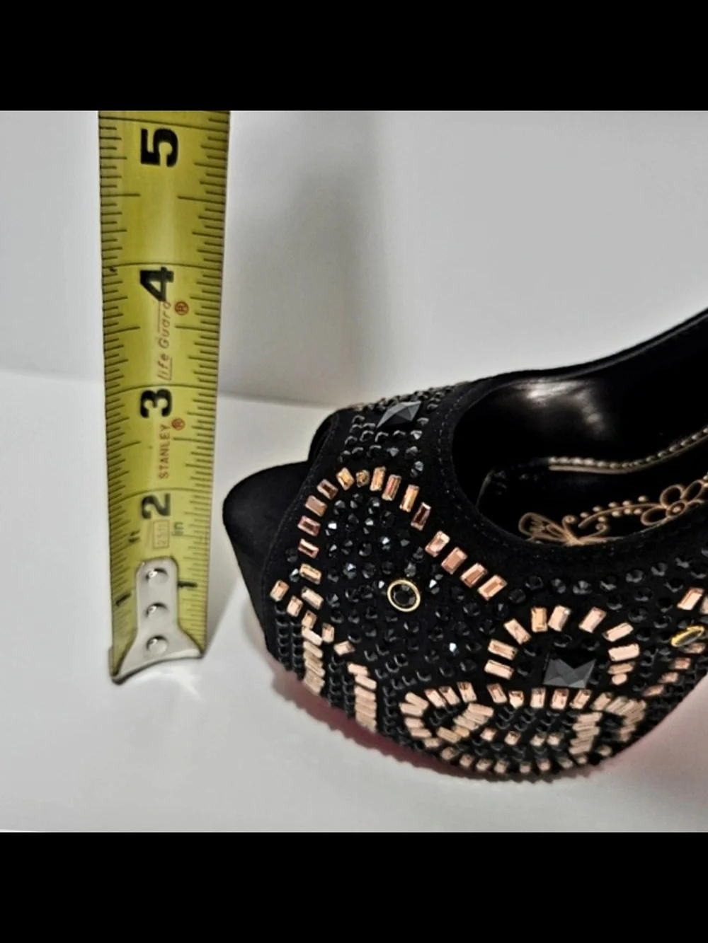 NEW Lasonia Black Rhinestone Platform Heels Open Peep Toe Stiletto Size 6 NIB